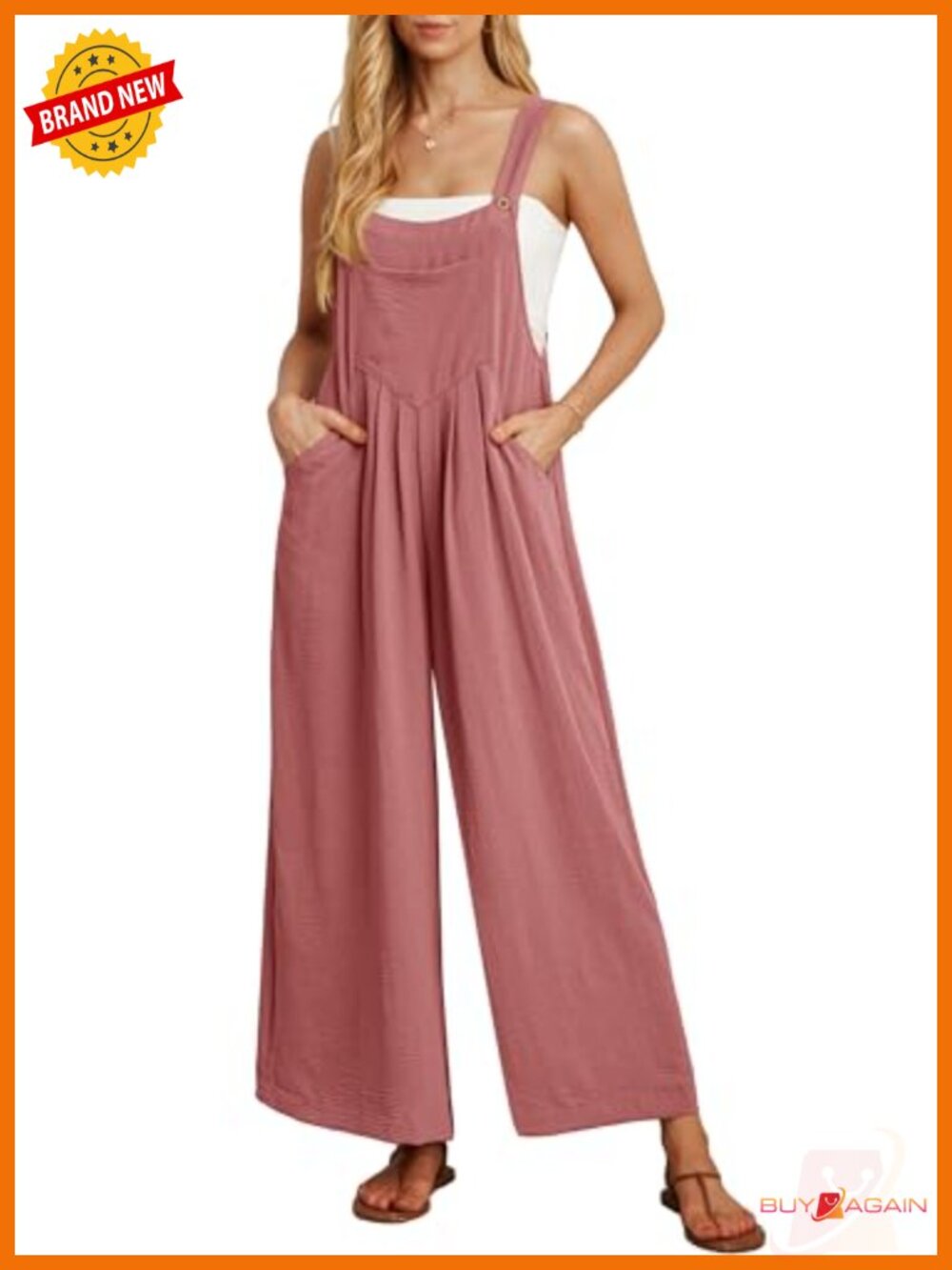 Women's Boho Wide Leg Jumpsuit Overalls with Pockets Sleeveless Loose Fit Casual